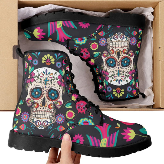 Sugar skull leather boots, day of the dead boots for men women sugar skull women's boots, candy skull women's boots, Calaveras leather boots