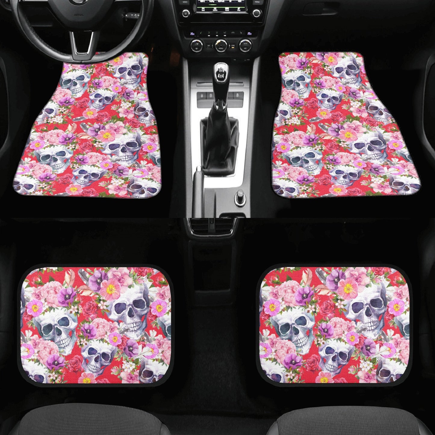 Floral skull Car Seat Covers car mats, Halloween gothic rose skull car seat cover mats, skeleton grim reaper car accessories covers mats