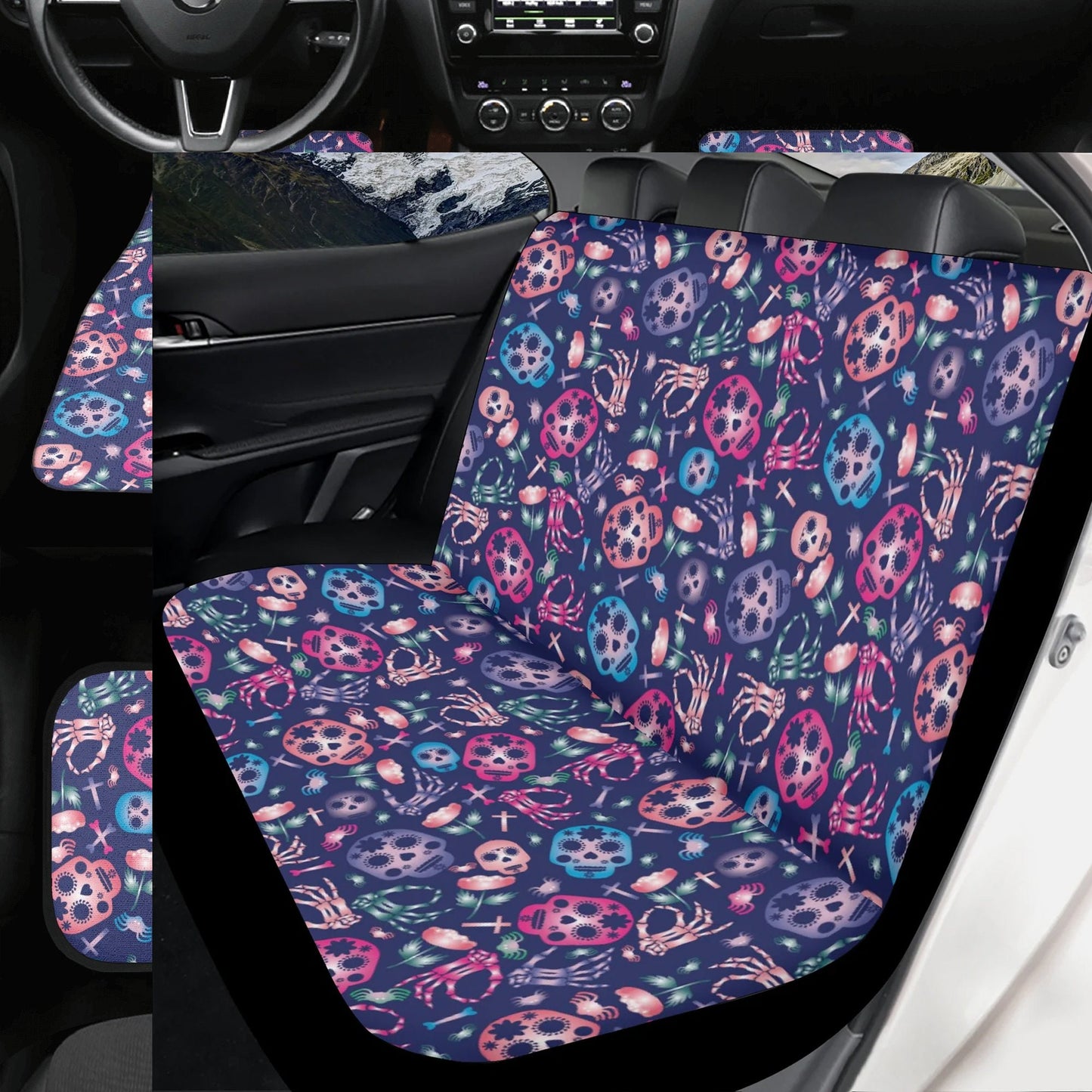 Skeleton sugar skull Car Seat Covers car mats, sugar skull car seat cover mats, Halloween gothic skull gothic car accessories covers mats