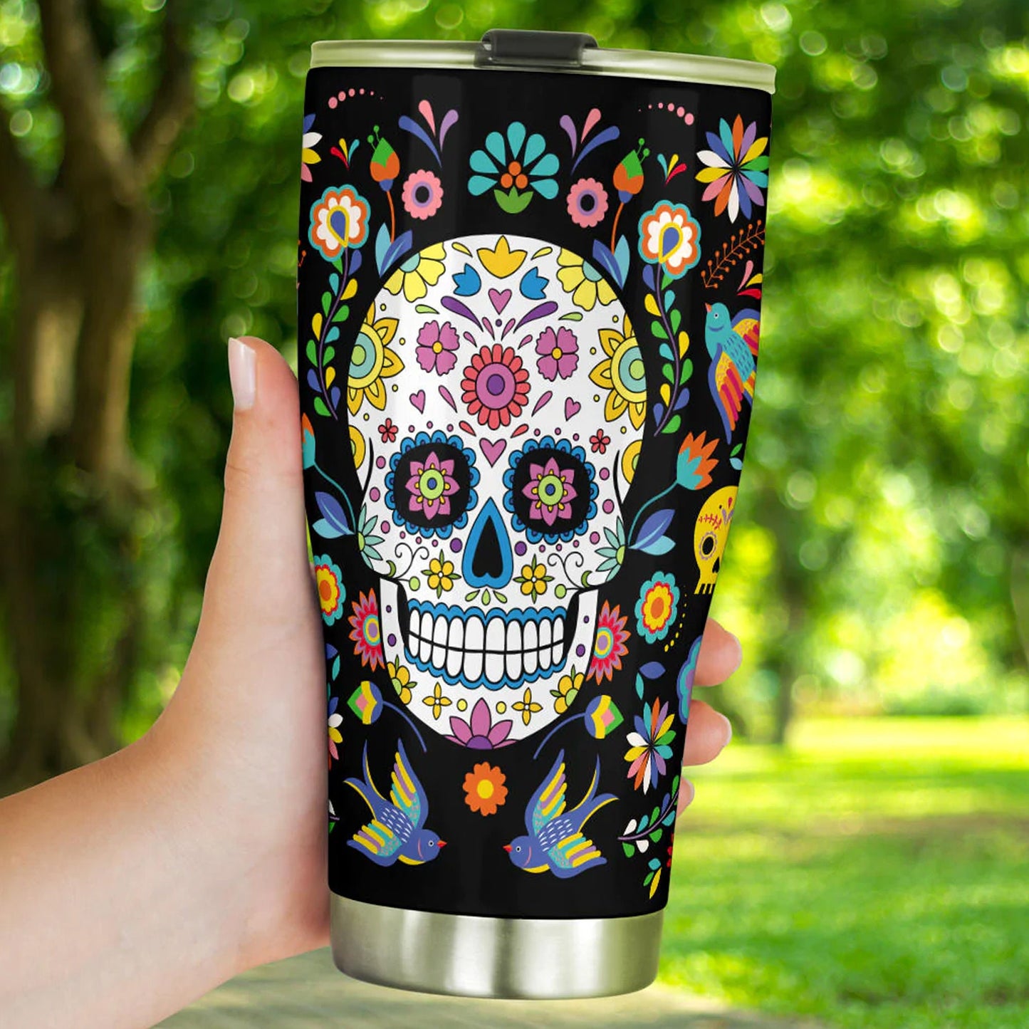 Sugar skull tumbler, Day of the dead cup mug tumbler, Candy skull tumbler, Mexican calaveras reaper tumbler mug cup, skeleton gothic mug cup