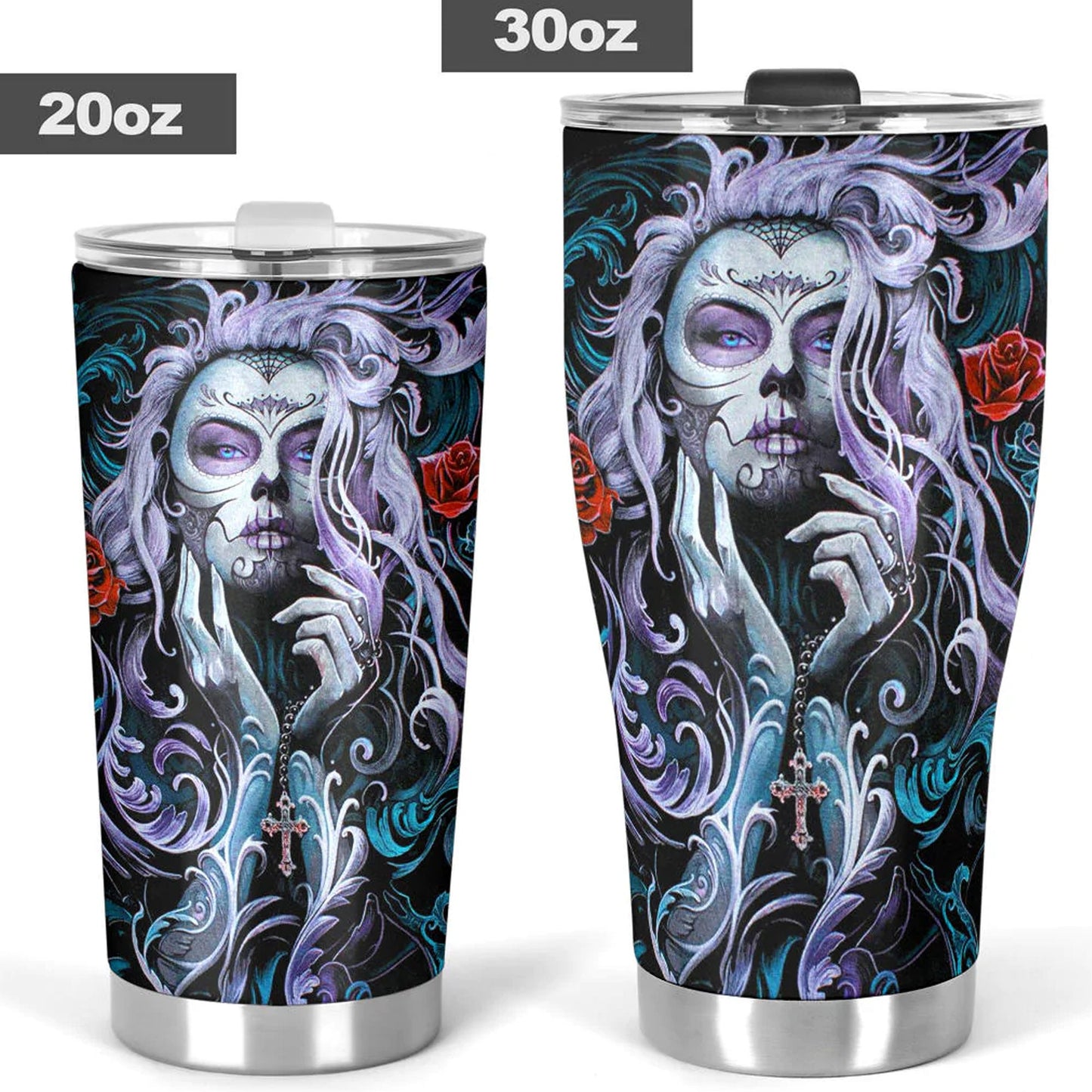 Day of the dead tumbler, sugar skull girl mug tumbler, Dia de los muertos skull tumbler mug cup, candy skull girl gothic mug cup tumblers