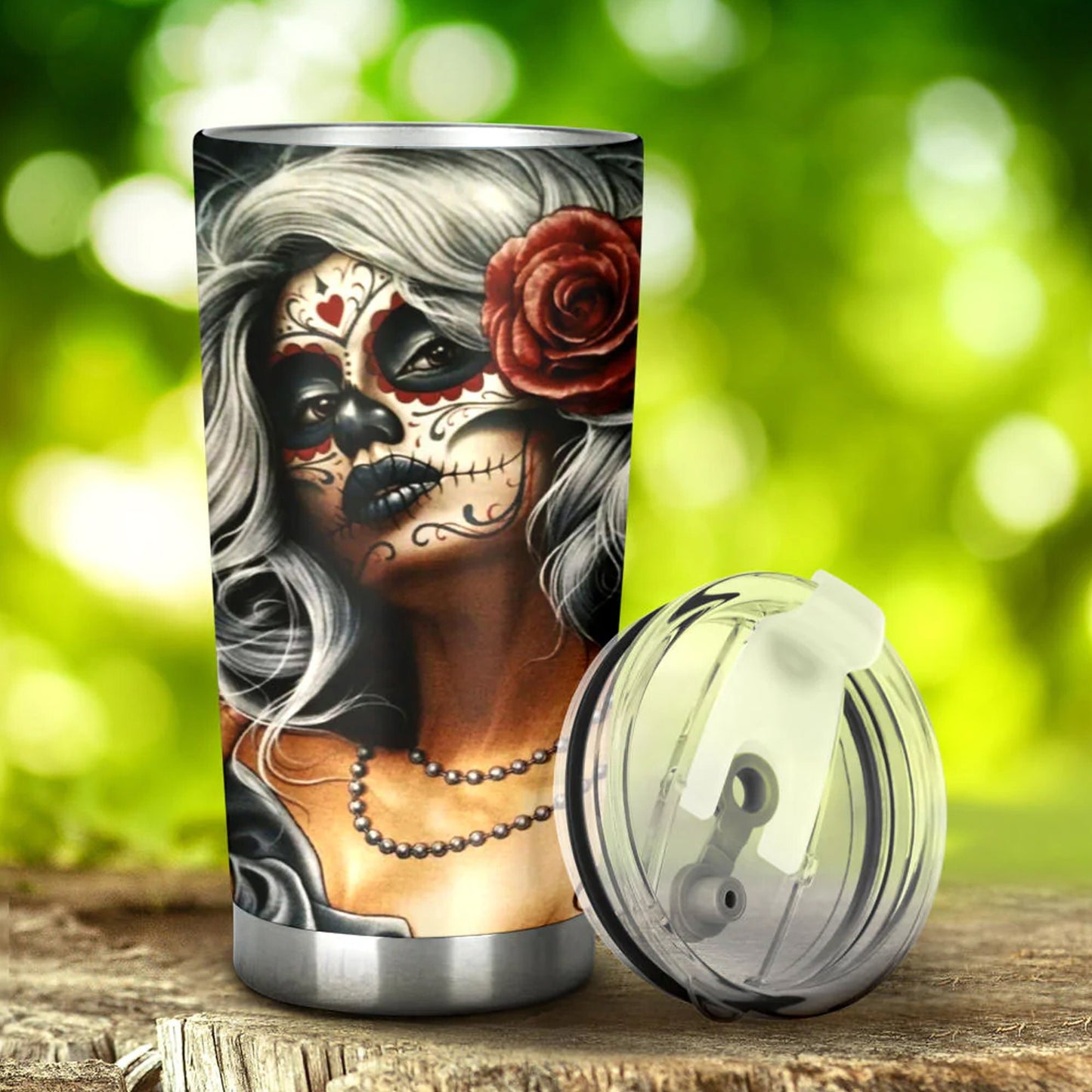 Sugar skull girl tumbler, Mexican skull girl mug tumbler, Dia de los muertos skull day of the dead skull girl gothic travel mug cup tumblers