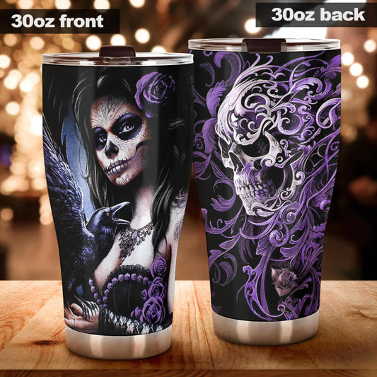 Sugar skull girl tumbler, Mexican skull girl mug tumbler, Dia de los muertos skull day of the dead skull girl gothic travel mug cup tumblers