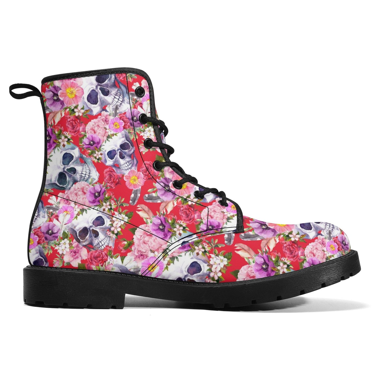 Floral rose skull leather boots sugar skull boots for men women sugar skull women's boots candy skull women's boots, Calaveras leather boots