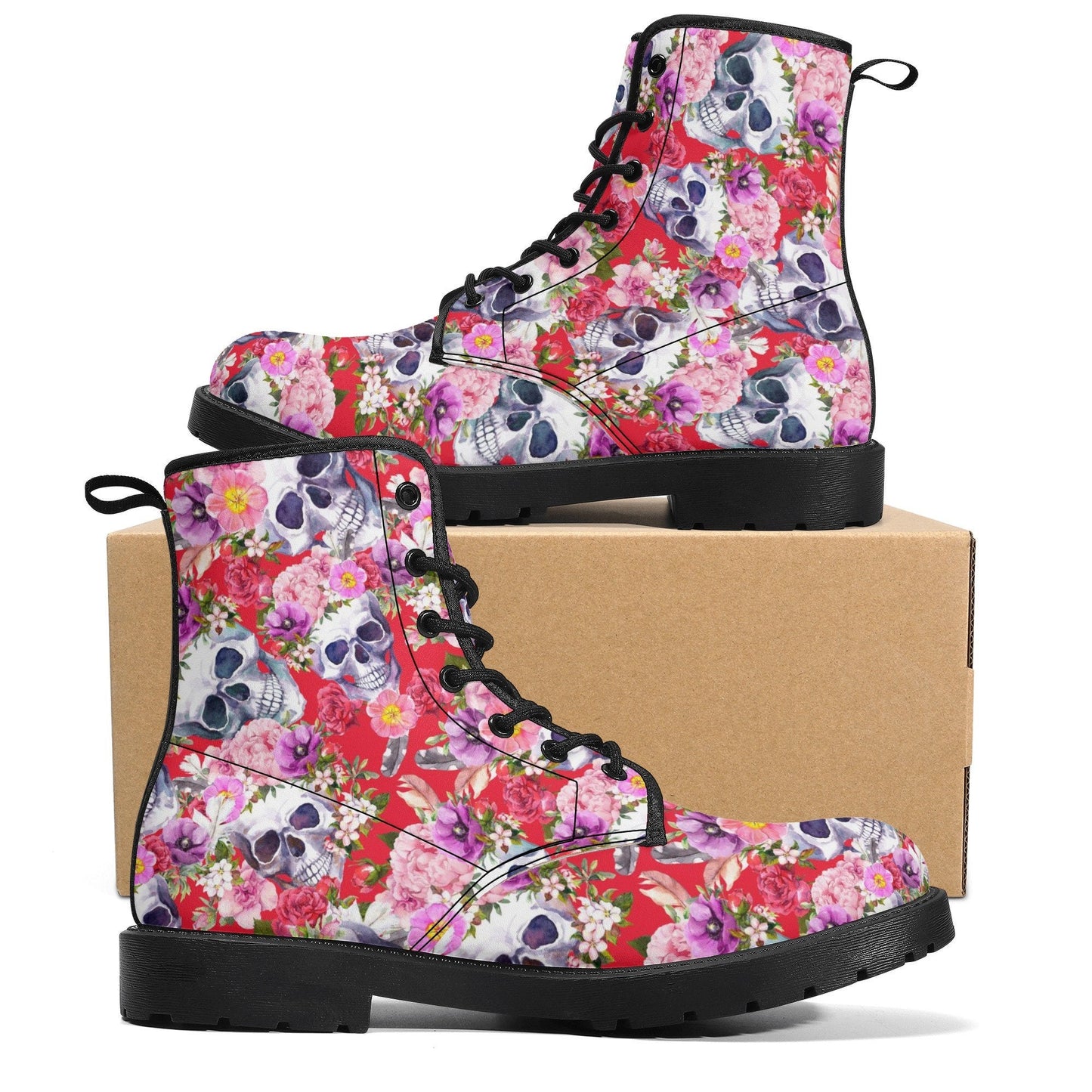 Floral rose skull leather boots sugar skull boots for men women sugar skull women's boots candy skull women's boots, Calaveras leather boots
