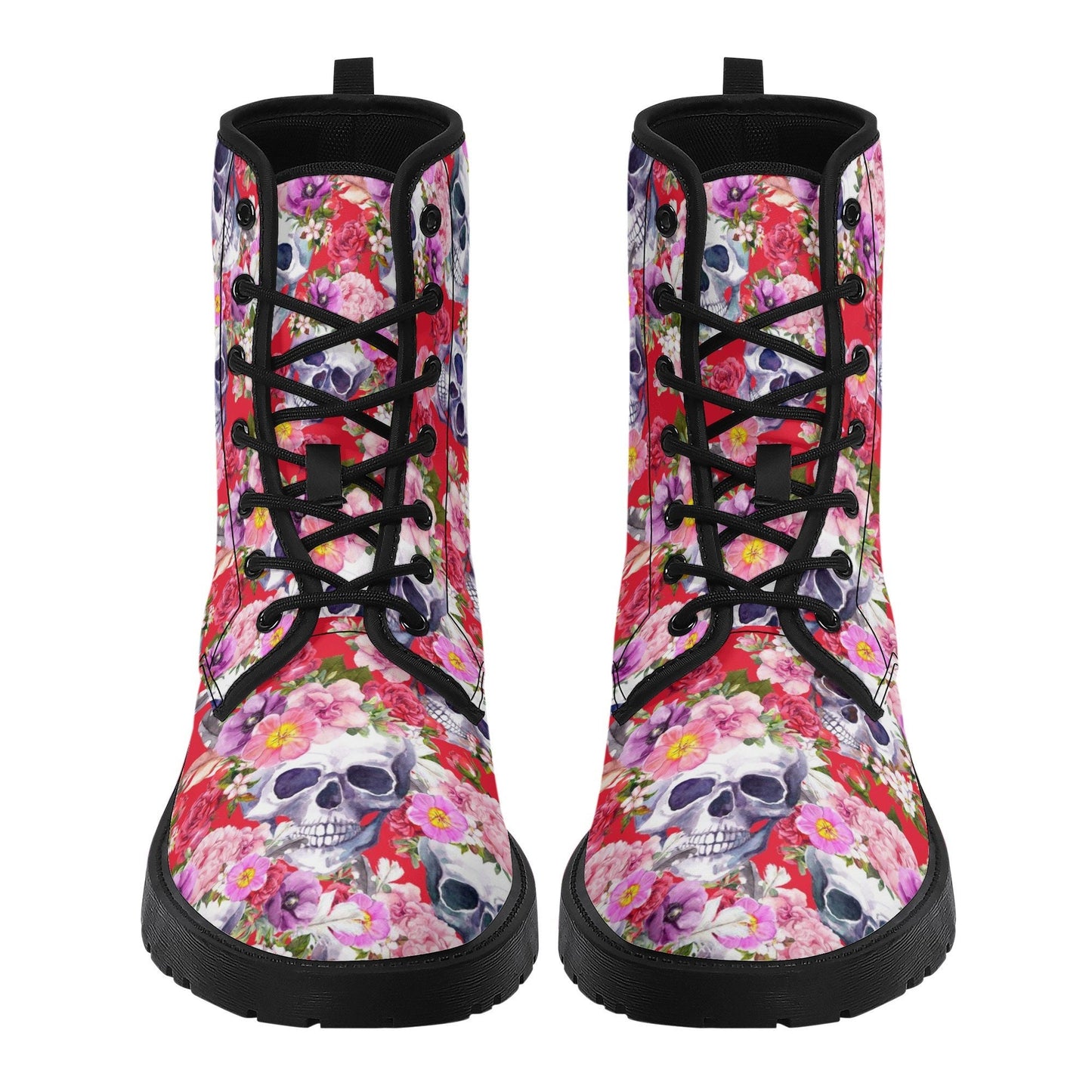 Floral rose skull leather boots sugar skull boots for men women sugar skull women's boots candy skull women's boots, Calaveras leather boots