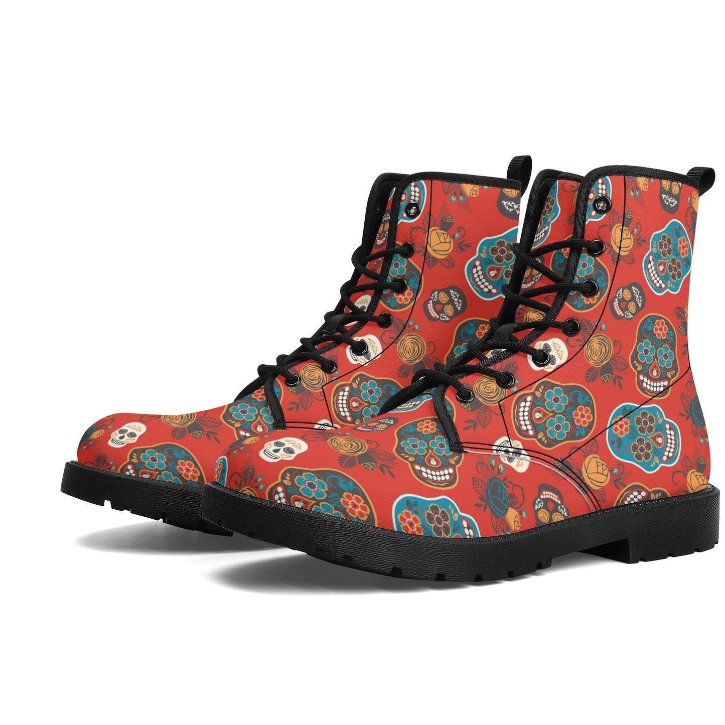 Day of the dead leather boots, sugar skull boots for men women sugar skull women's boots, candy skull women's boots, Calaveras leather boots