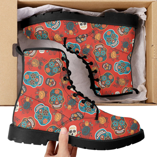 Day of the dead leather boots, sugar skull boots for men women sugar skull women's boots, candy skull women's boots, Calaveras leather boots
