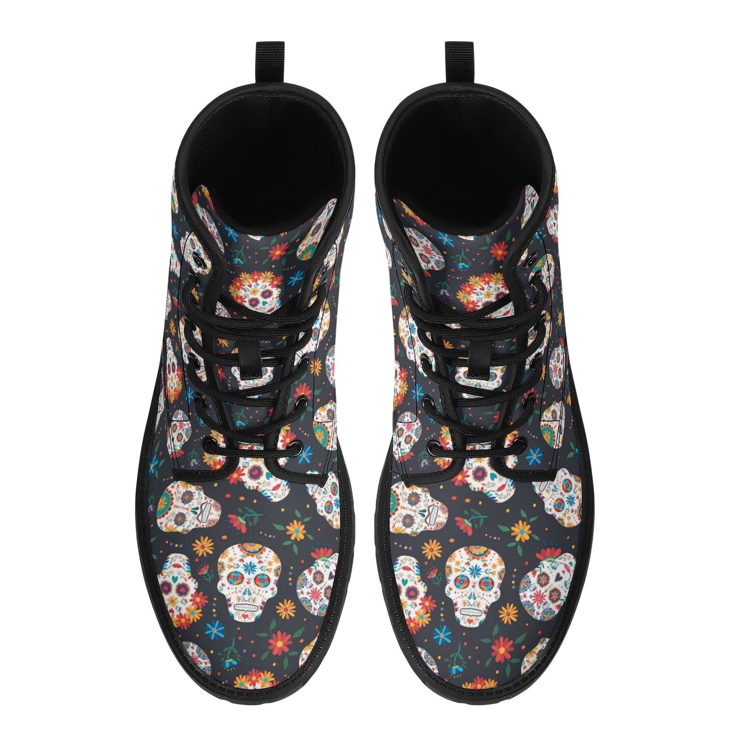 Day of the dead leather boots, sugar skull boots for men women sugar skull women's boots, candy skull women's boots, Calaveras leather boots
