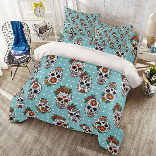 4pcs Sugar skull pattern bedding duvet cover, day of the dead bedding set, dia de los muertos candy skull duvet cover bedding pillow covers