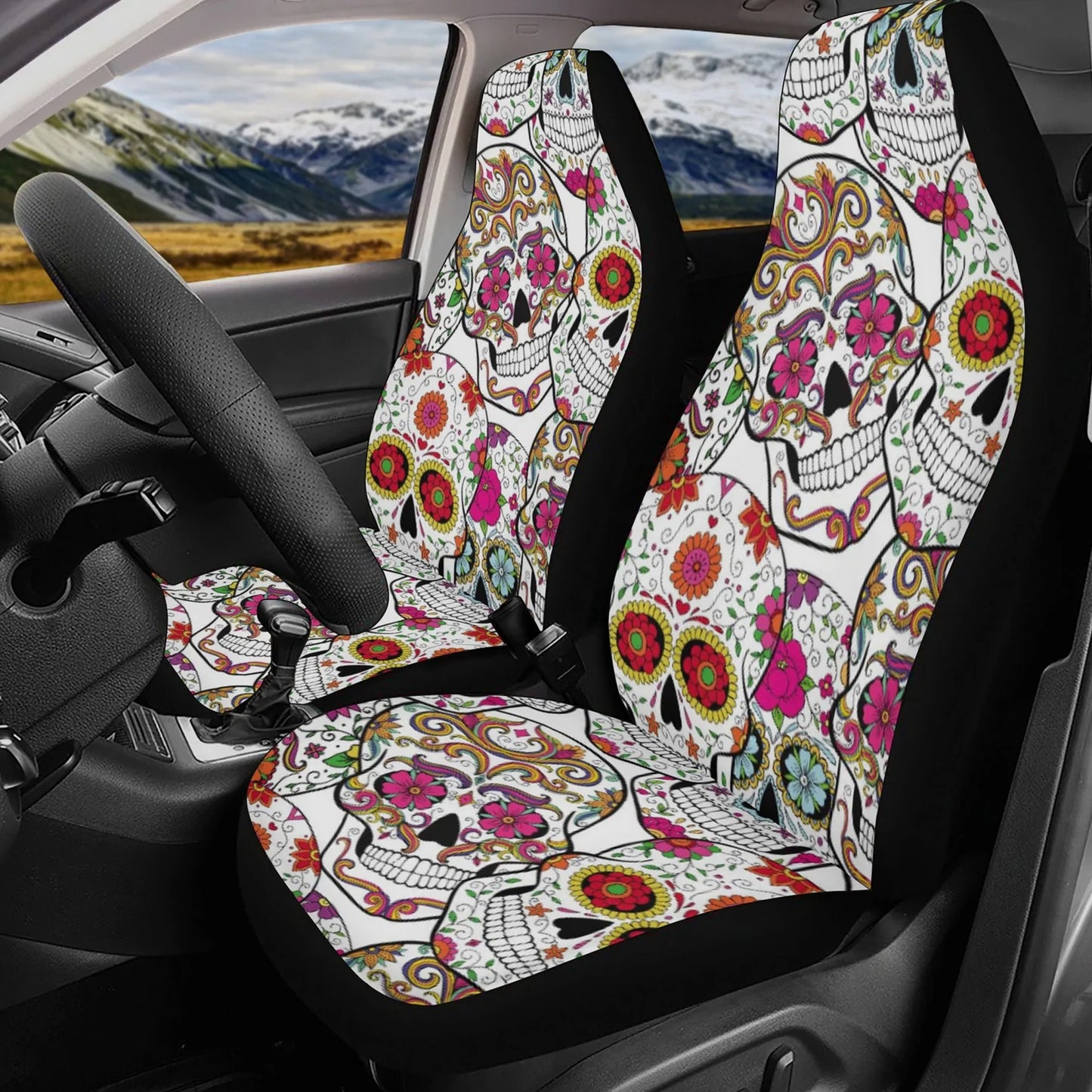 Candy skull Car Seat Covers car mats, Sugar skull car seat cover mats, Day of the dead gothic candy skulls car seat protector covers mats