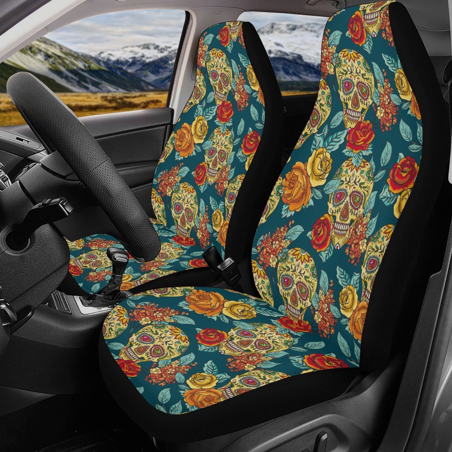 Sugar skull Car Seat Covers car mats Calaveras Candy skull car seat cover mats Halloween rose gothic skull car seat protector covers mat