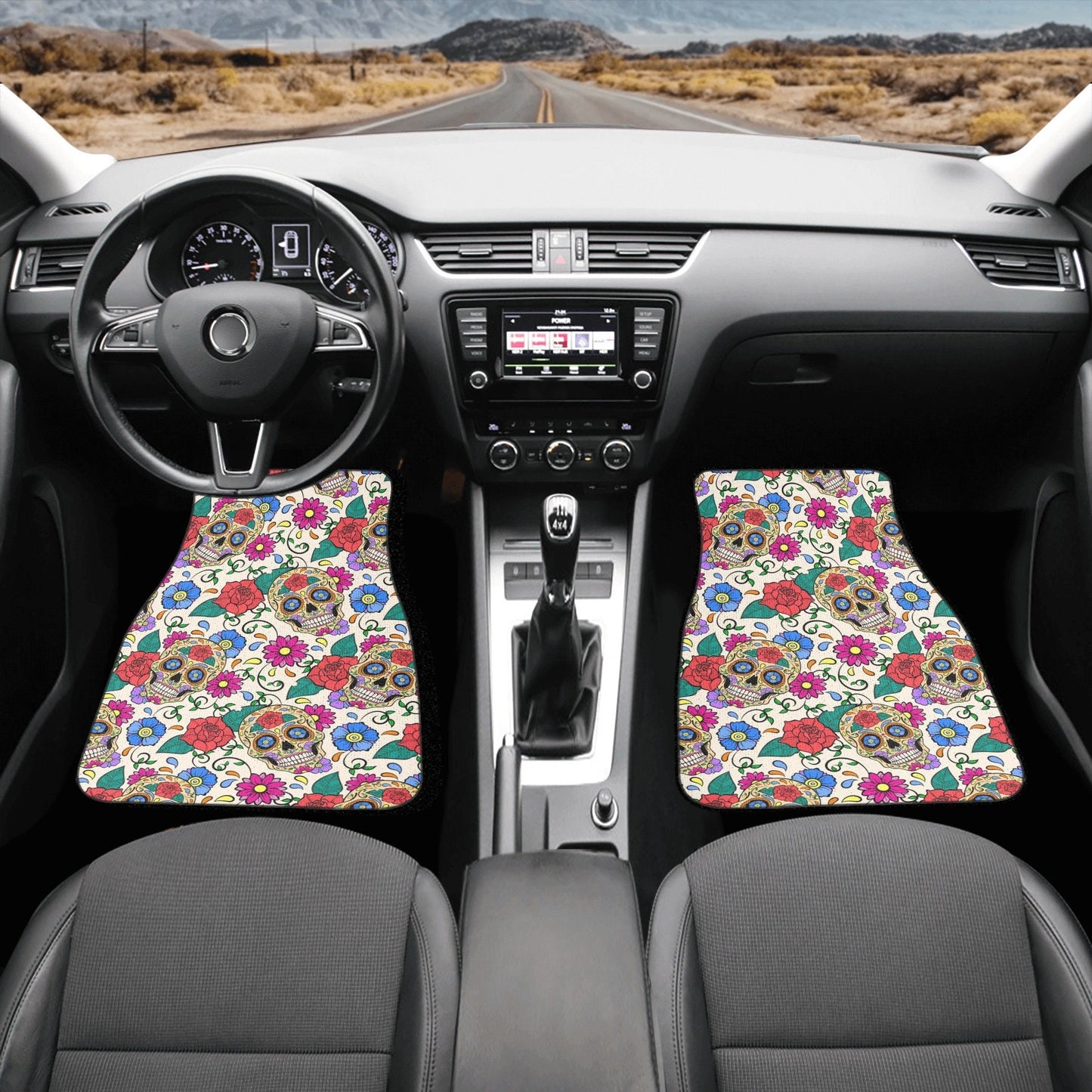 Candy skull calaveras Mexican skull Car Seat Covers car mats, day of the dead car seat cover mats, sugar skull car accessories covers mats