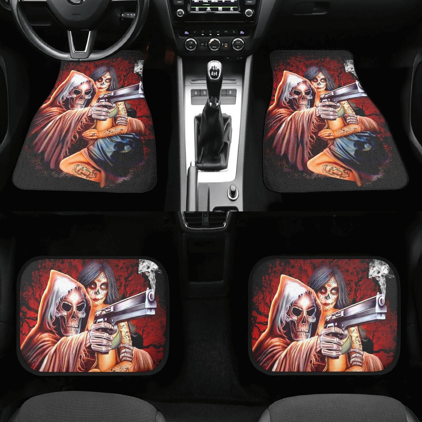 Grim reaper and girl skull Car Seat Cover car mat, Halloween car seat cover mat gothic skull car seat protector covers mat skeleton car mats
