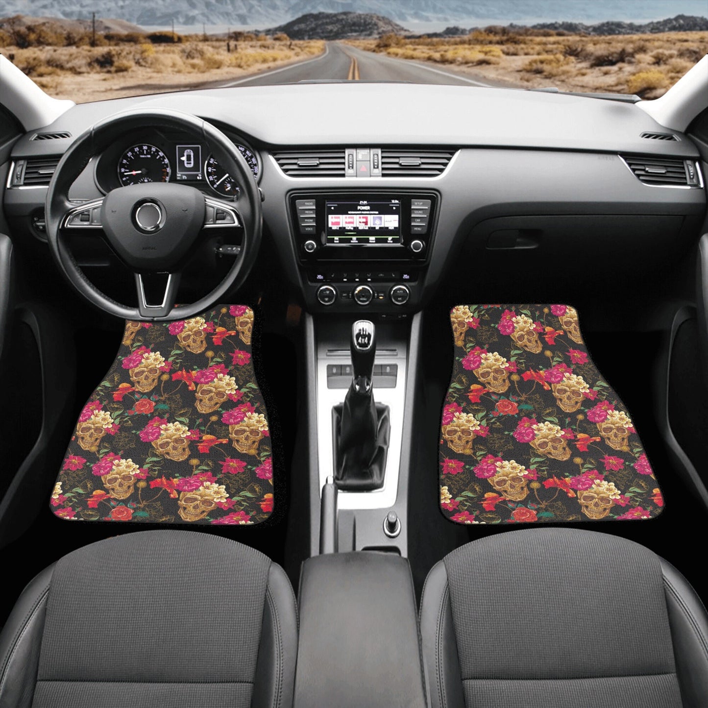 Floral skull Car Seat Covers car mats, Sugar skull car seat protector car mats, Rose candy skull gothic skull car seat protector covers mats