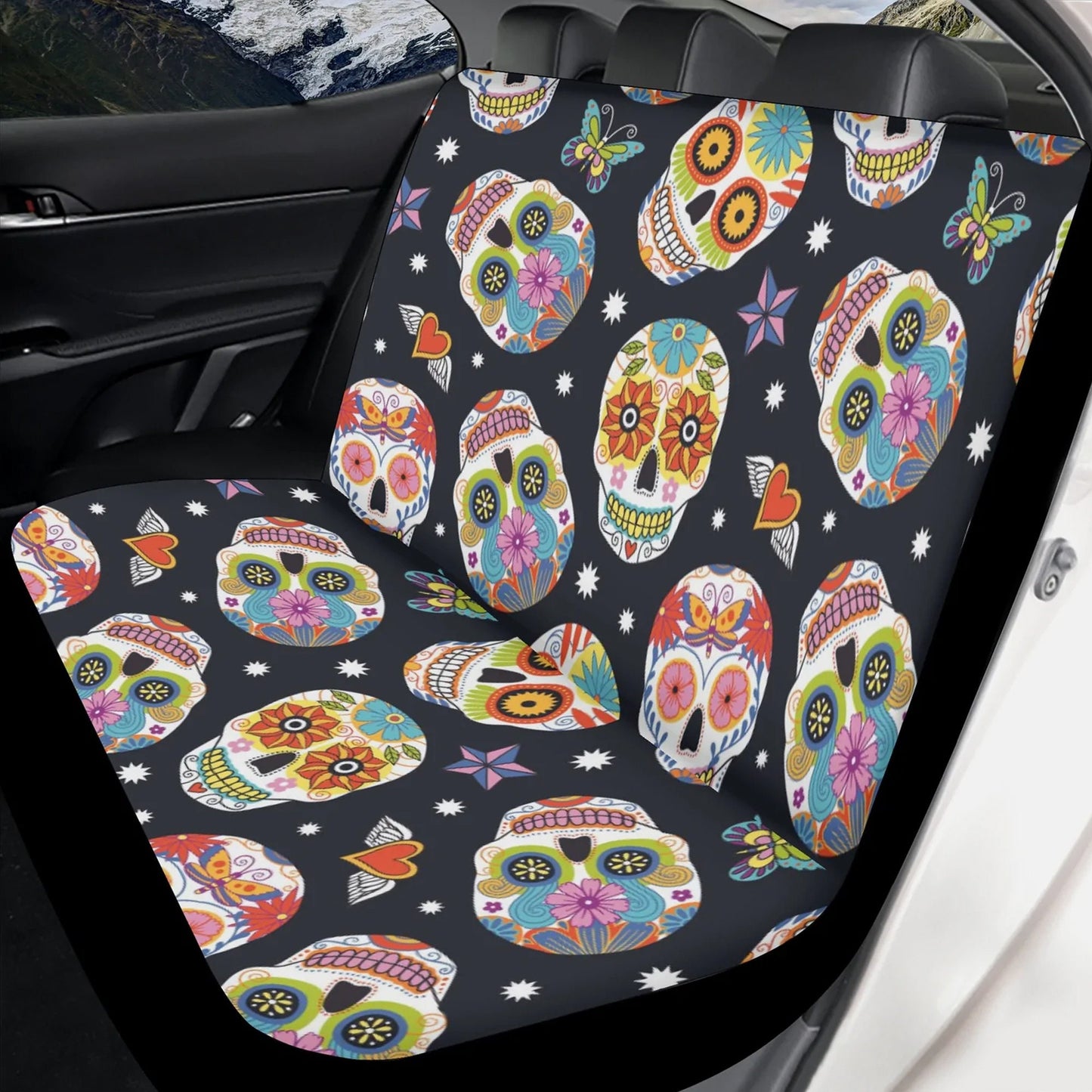 Sugar skull Car Seat Covers car mats, Candy skull car seat cover mats, Dia de los muertos gothic candy skull car seat protector covers mats