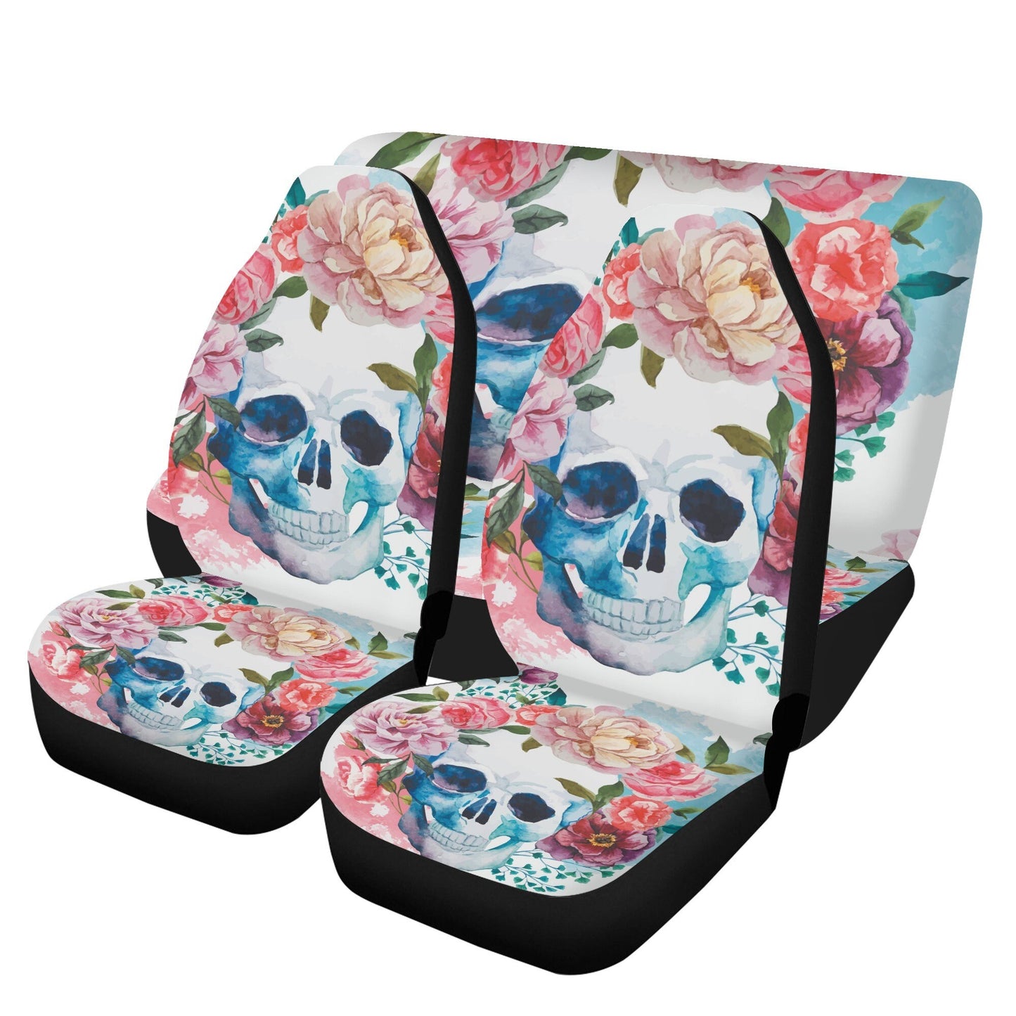 Floral skull Car Seat Covers car mats, rose skull car seat cover mats, Dia de los muertos gothic candy skull car seat protector covers mats