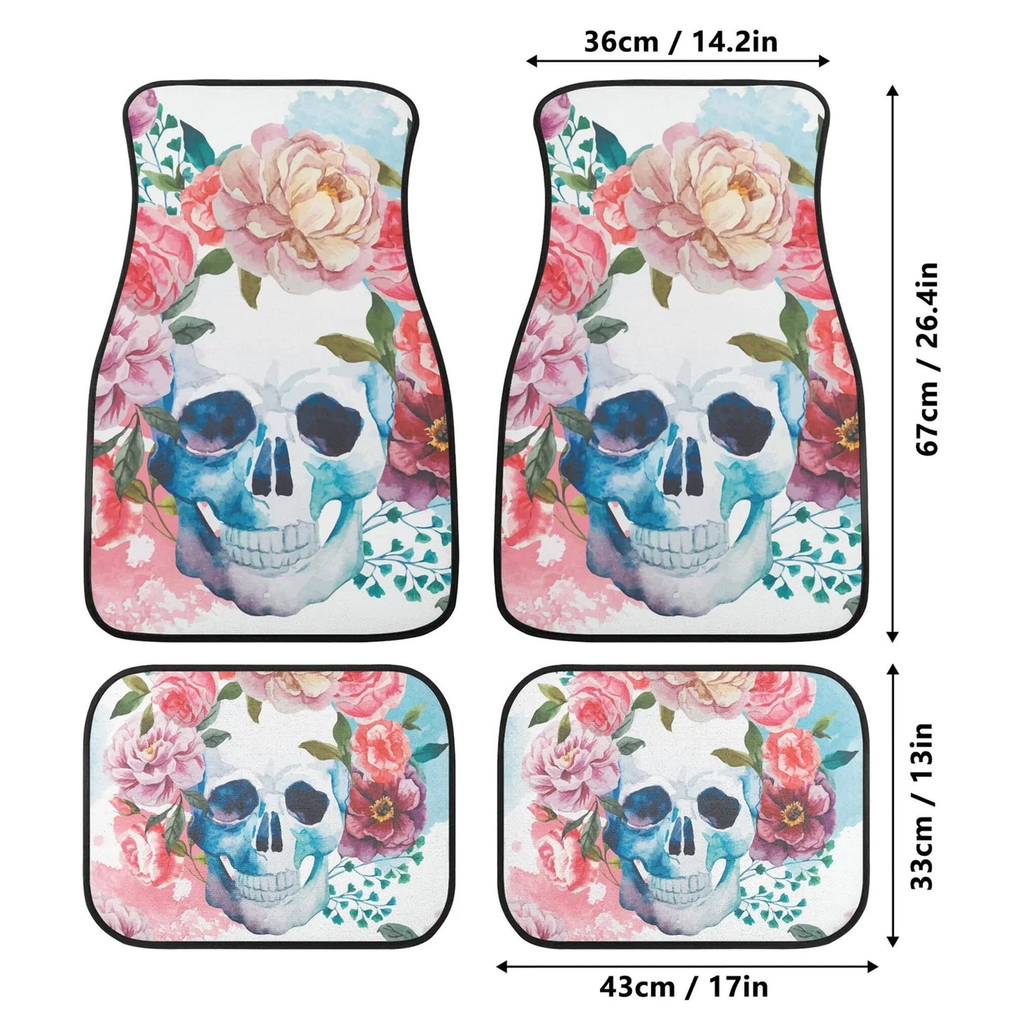 Floral skull Car Seat Covers car mats, rose skull car seat cover mats, Dia de los muertos gothic candy skull car seat protector covers mats