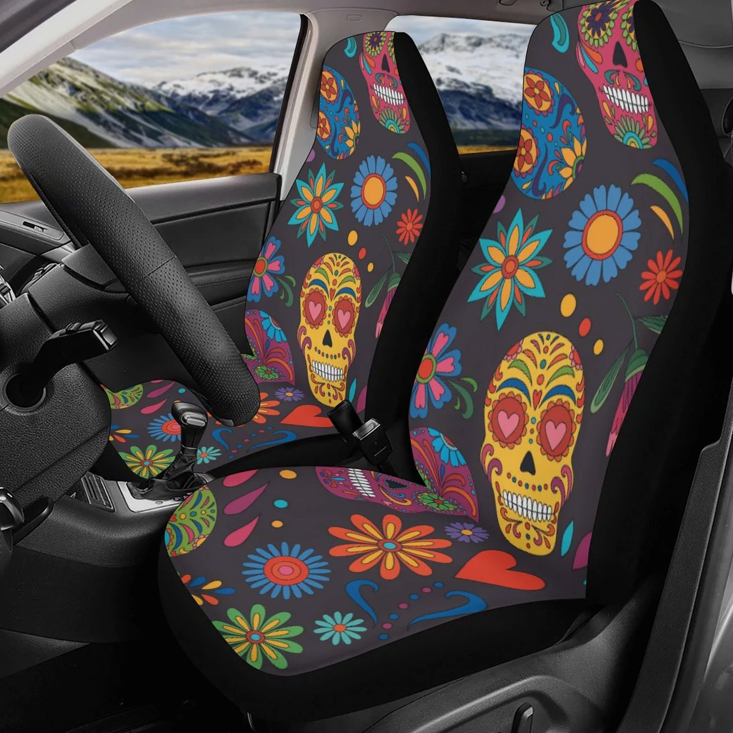 Floral Sugar skull Car Seat Covers car mats, Rose Candy skull car seat cover mats mexican gothic skull car seat protector covers mats
