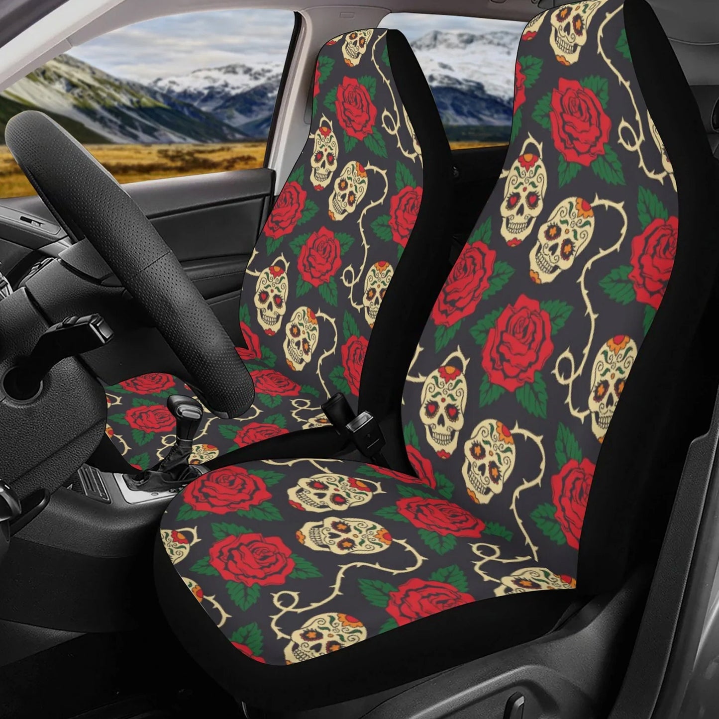 Floral skull pattern Car Seat Covers car mats Rose Candy skull car seat cover mats Halloween rose gothic skull car seat protector covers mat