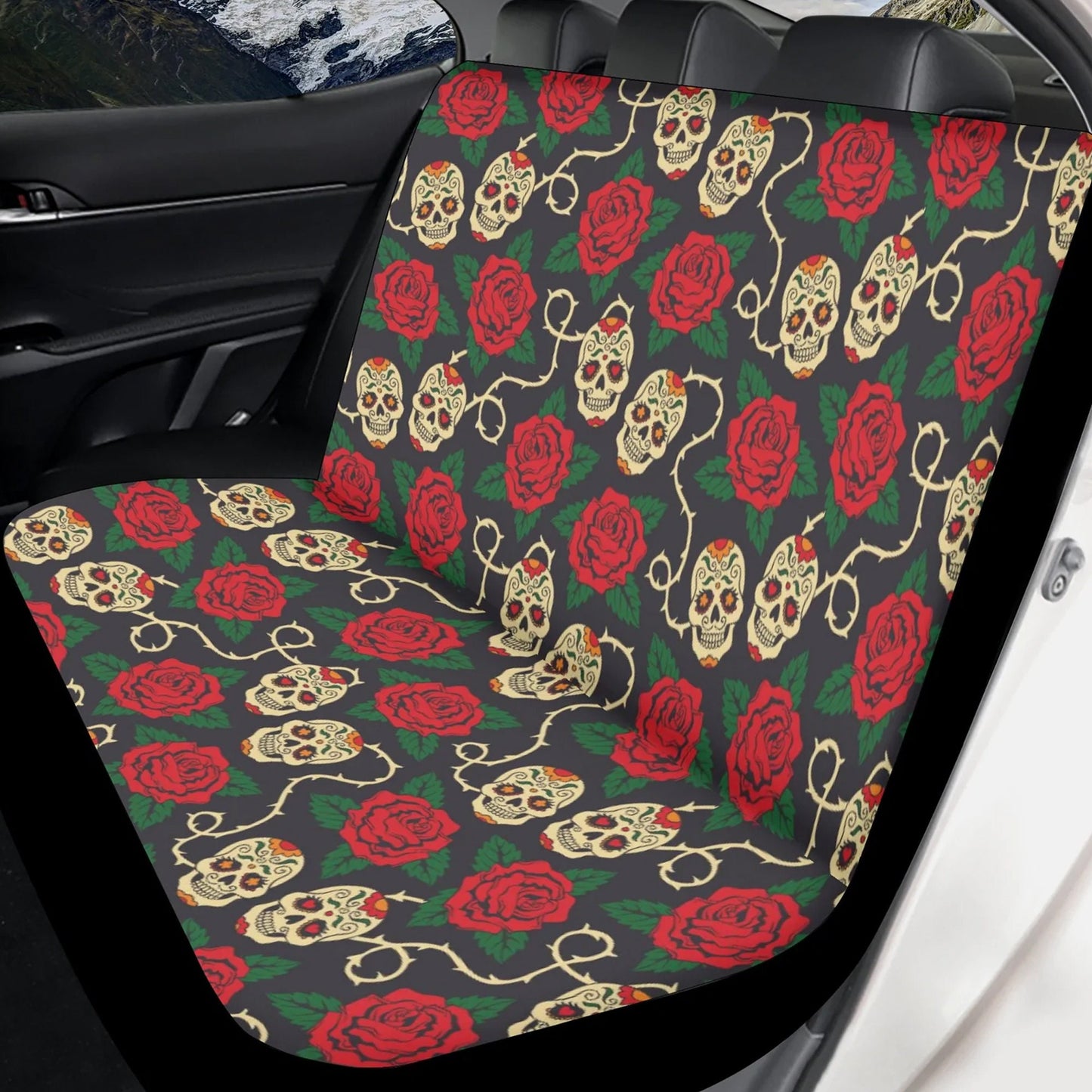 Floral skull pattern Car Seat Covers car mats Rose Candy skull car seat cover mats Halloween rose gothic skull car seat protector covers mat