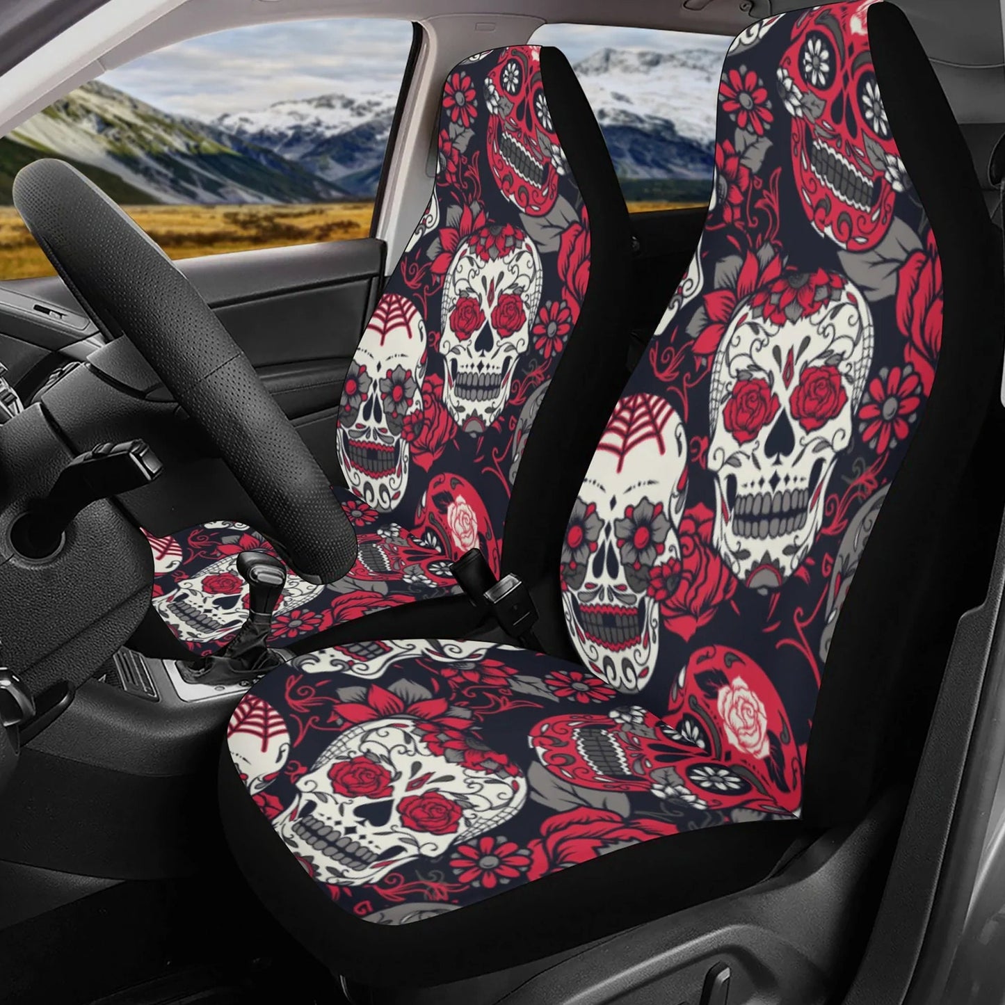 Floral sugar skull Car Seat Covers car mats Rose Candy skull car seat cover mats Halloween rose gothic skull car seat protector covers mat