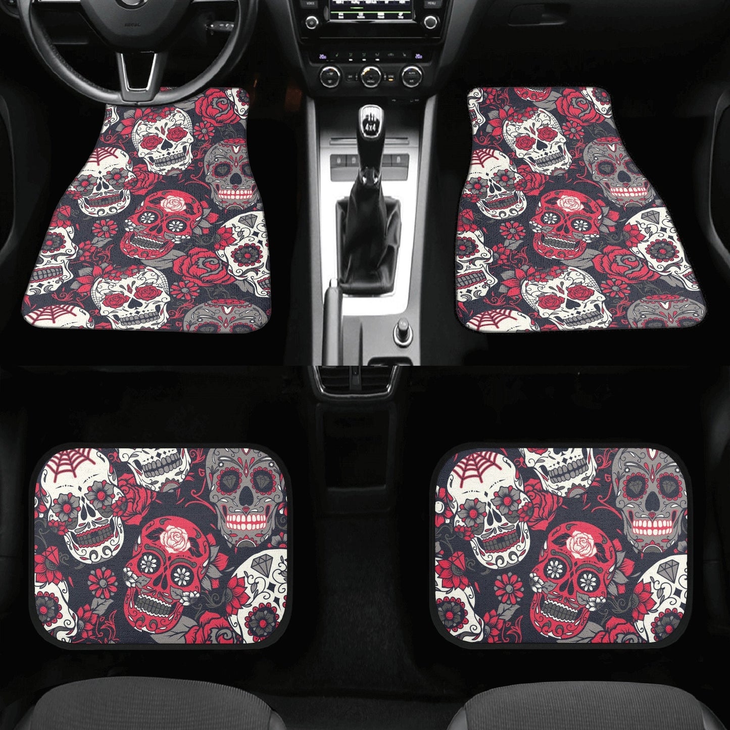 Floral sugar skull Car Seat Covers car mats Rose Candy skull car seat cover mats Halloween rose gothic skull car seat protector covers mat