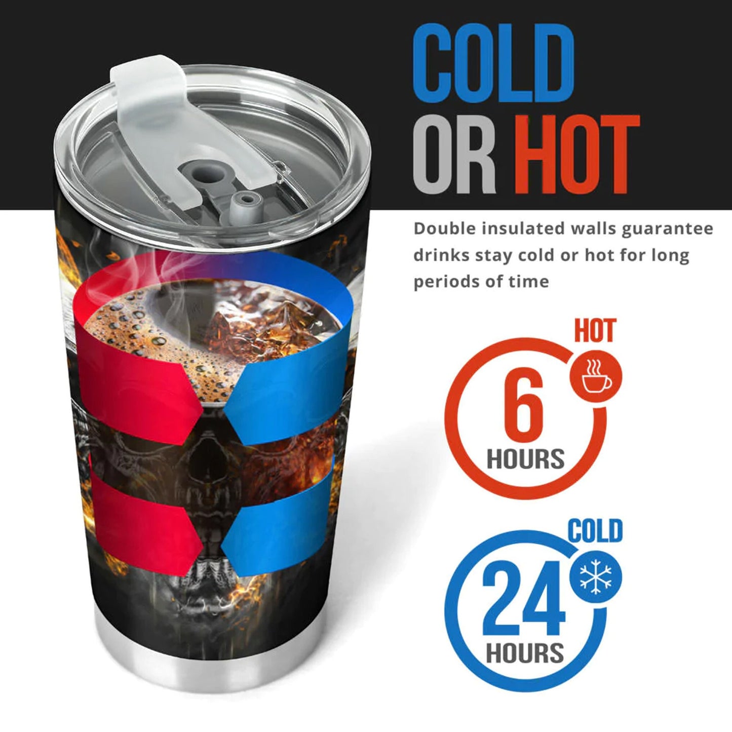 Flaming gothic skull tumbler, skull cup mug, skull travel tumbler fire skull mug tumbler Halloween skull tumbler grim reaper gothic mug cup