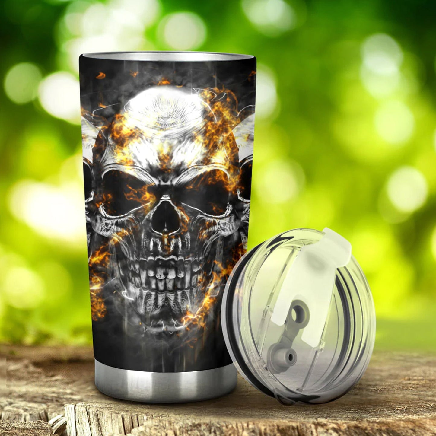 Flaming gothic skull tumbler, skull cup mug, skull travel tumbler fire skull mug tumbler Halloween skull tumbler grim reaper gothic mug cup