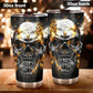 Flaming gothic skull tumbler, skull cup mug, skull travel tumbler fire skull mug tumbler Halloween skull tumbler grim reaper gothic mug cup