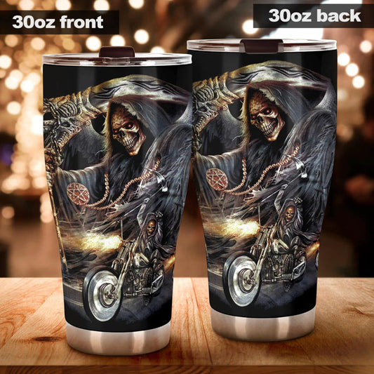 Grim reaper skull tumbler, Biker skull cup mug, skull travel tumbler Gothic  skull mug tumbler, biker tumbler grim reaper gothic mug cup