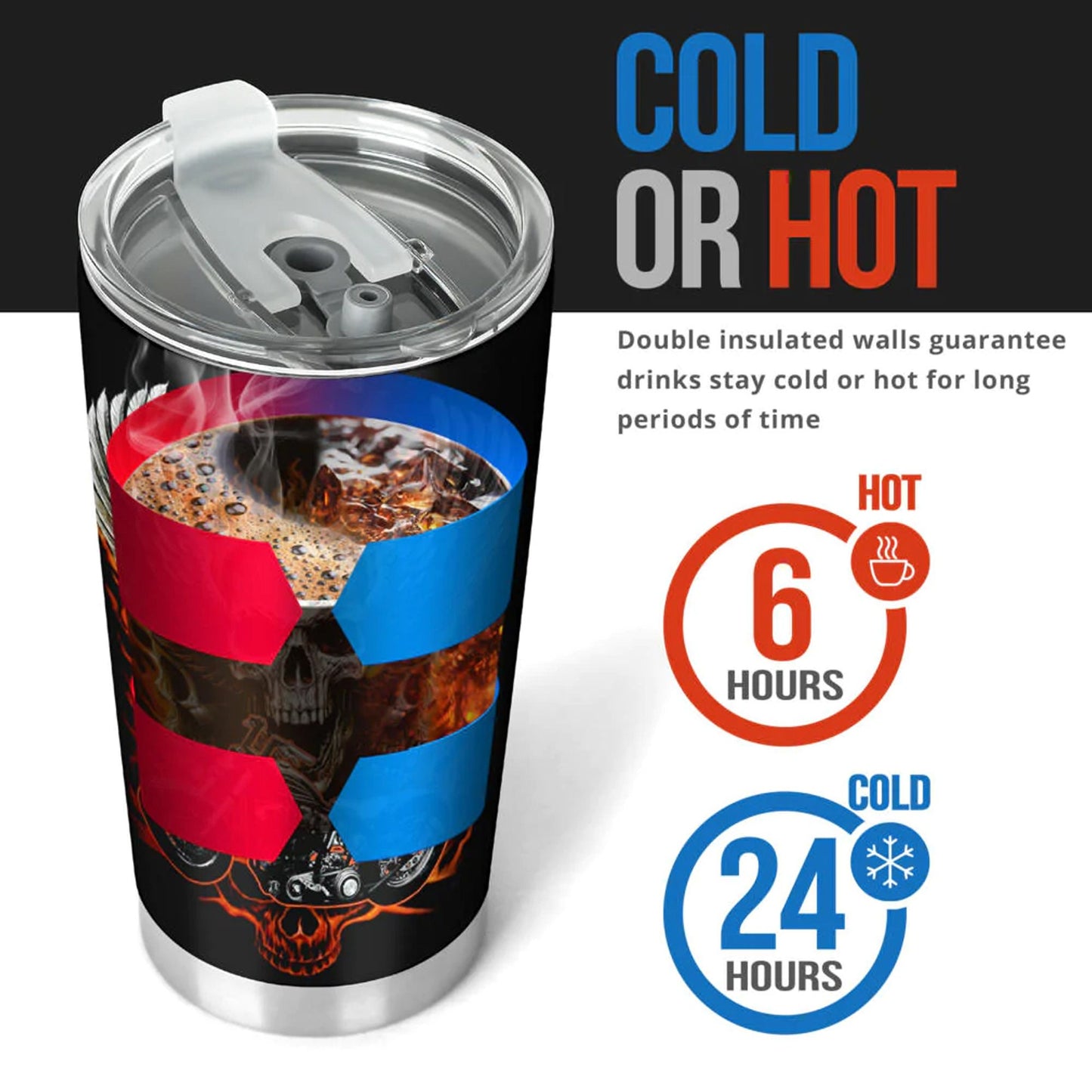 Patriotic Skull Tumbler 20/30oz Stainless Steel Uncle Sam Skeleton Cup with Lid, American Flag Design, Perfect for Patriotic Bikers Veterans