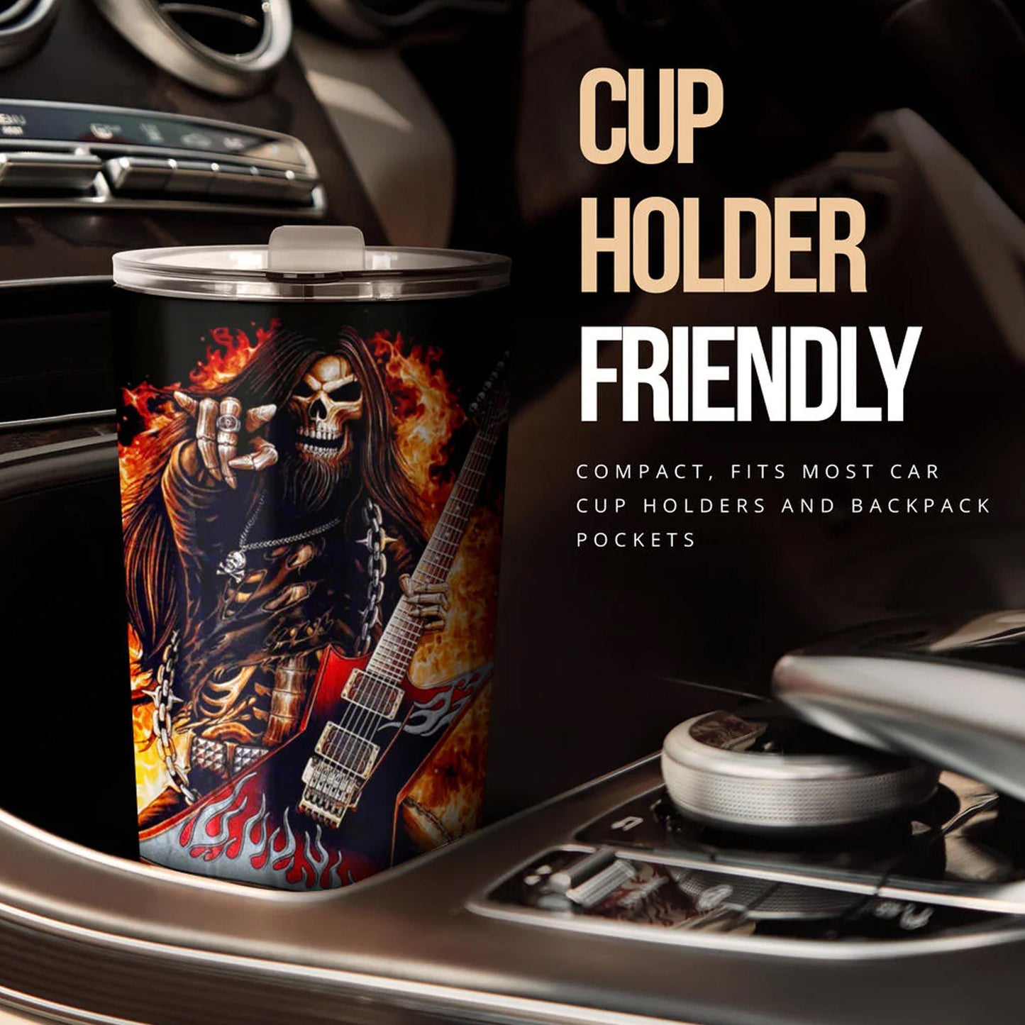 Grim reaper guitarist skull tumbler Halloween skull cup mug, skull travel tumbler Gothic  skull mug tumbler skeleton guitarist skull mug cup