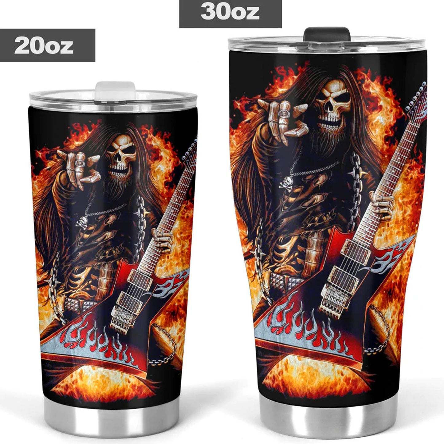 Grim reaper guitarist skull tumbler Halloween skull cup mug, skull travel tumbler Gothic  skull mug tumbler skeleton guitarist skull mug cup
