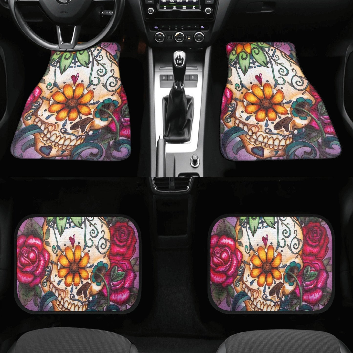 Rose Sugar skull Car Seat Covers car mat flower skull car seat protector Floral Mexican skull car mat candy skull car accessories seat cover