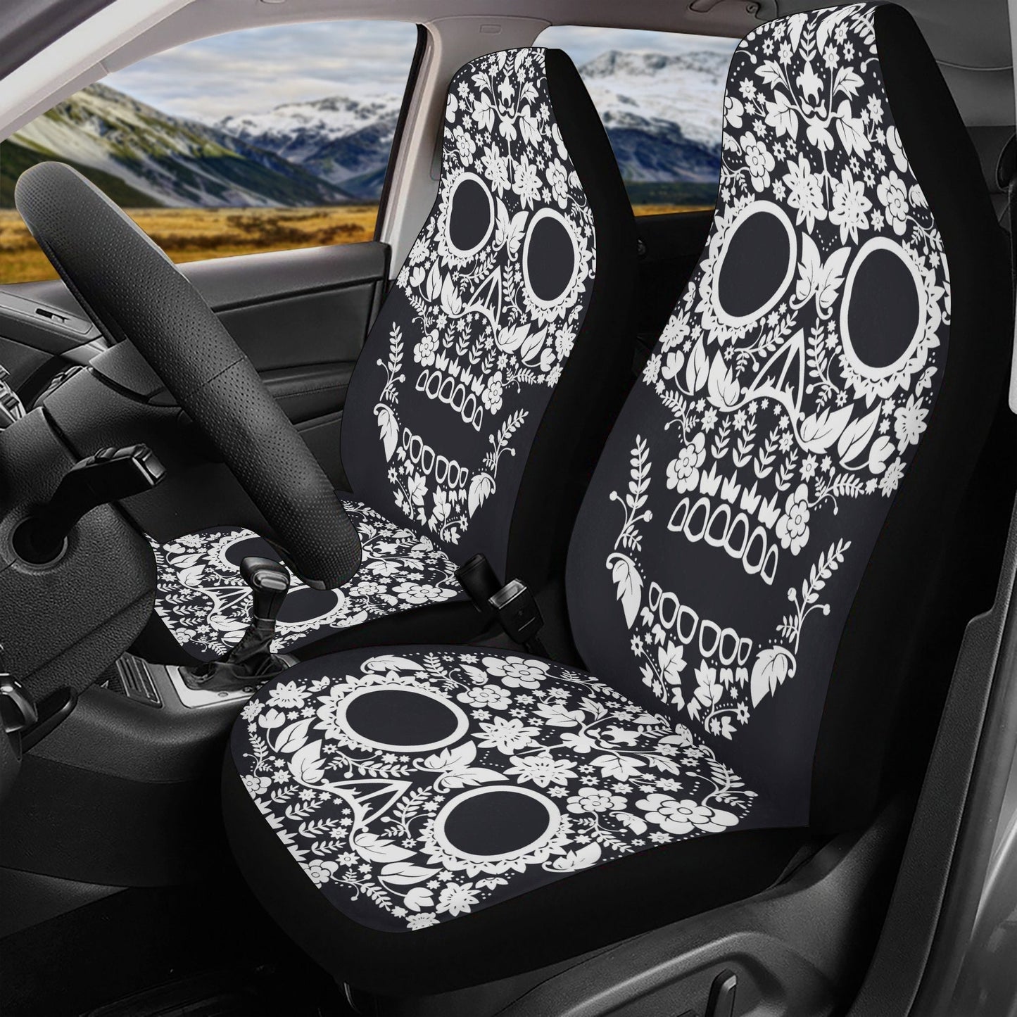 Rose Sugar skull Car Seat Covers car mat flower skull car seat protector Floral Mexican skull car mat candy skull car accessories seat cover