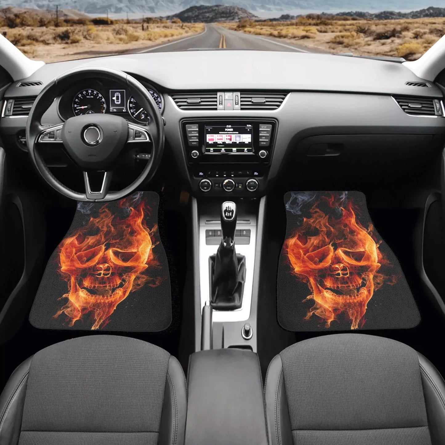 Flaming skull Car Seat Cover car mat, Fire skull car seat cover mat Skeleton gothic skull car seat protector covers mat skeleton car mats
