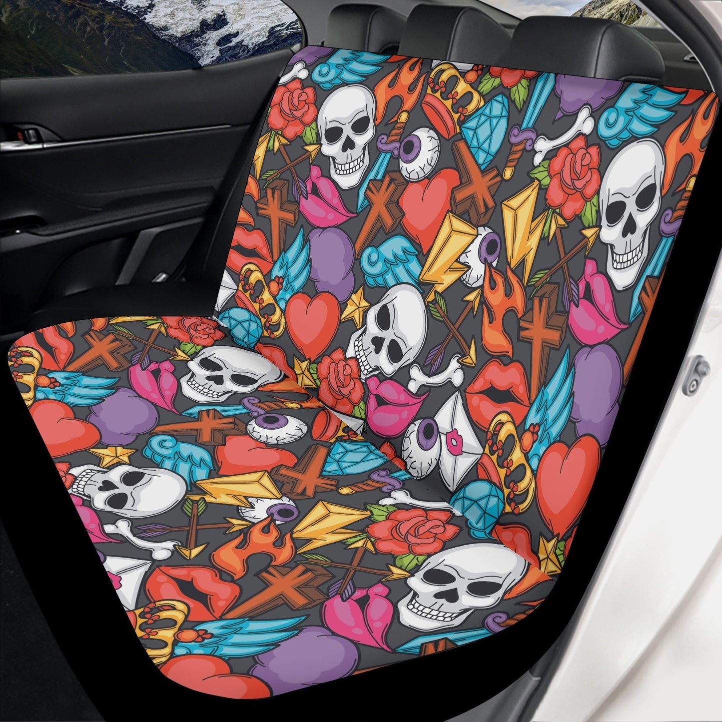 Halloween skull Car Seat Cover car mat, Skeleton car seat cover mat Grim reaper gothic skull car seat protector covers mat skeleton car mats