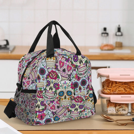 Sugar skull lunch bag, day of the dead lunch bag, sugar skull lunch box, sugar lunch tote, day of the dead lunch tote, candy skull lunch bag