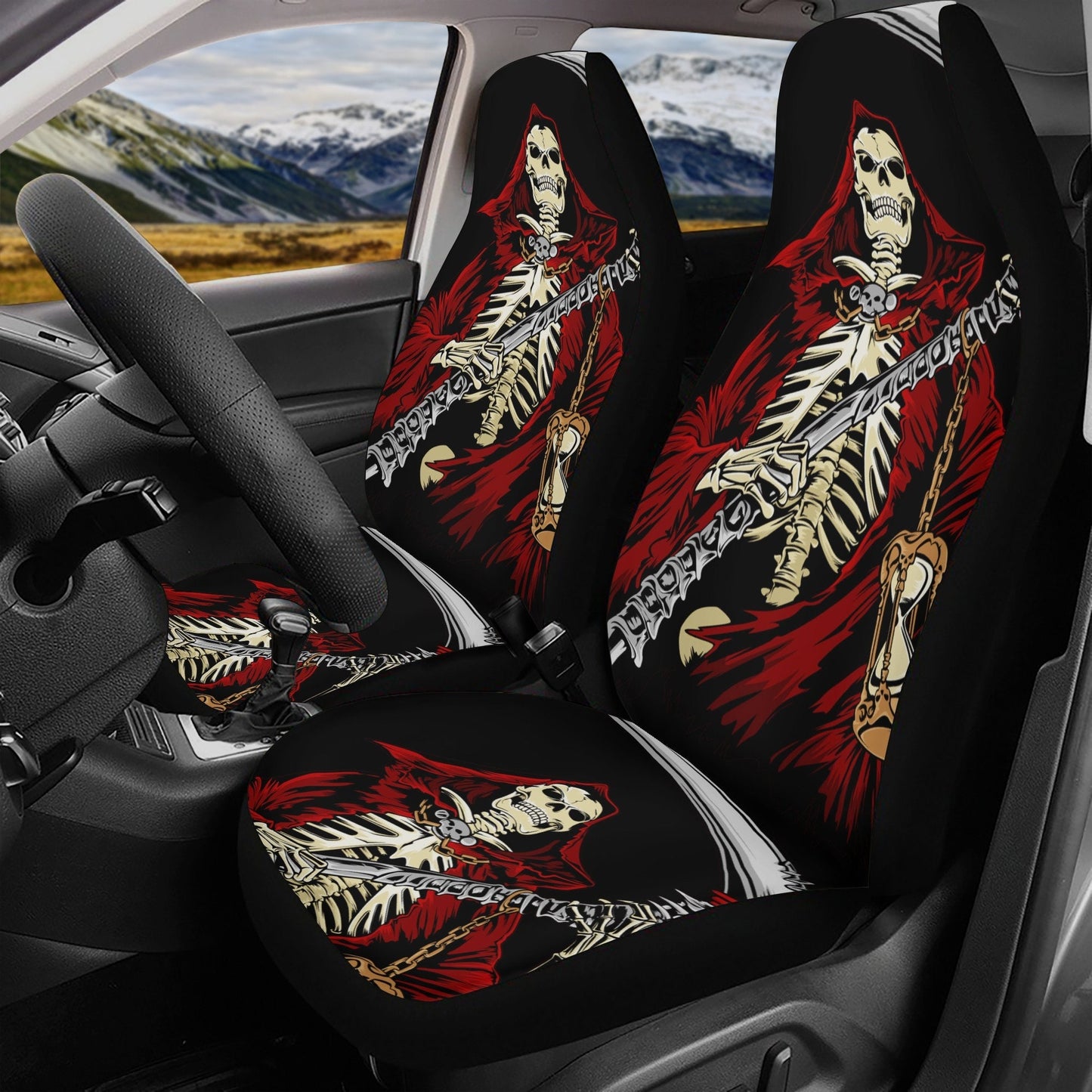Death Grim reaper skull Car Seat Cover car mat, Halloween horror car seat cover mat ghost car seat protector covers mat skeleton car mats