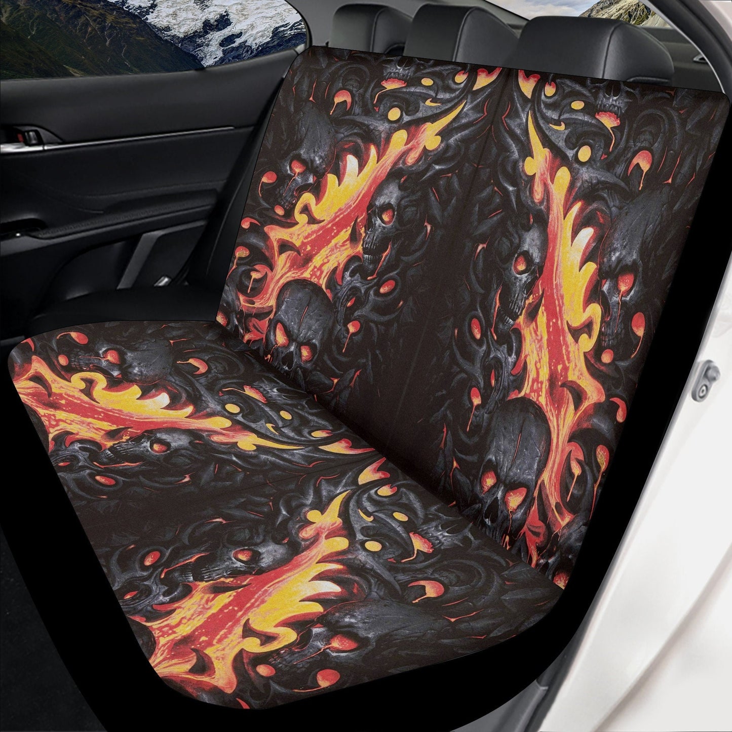 Skull in fire gothic Car Seat Cover car mat, Halloween death car seat cover mat grim reaper car seat protector covers mat skeleton car mats