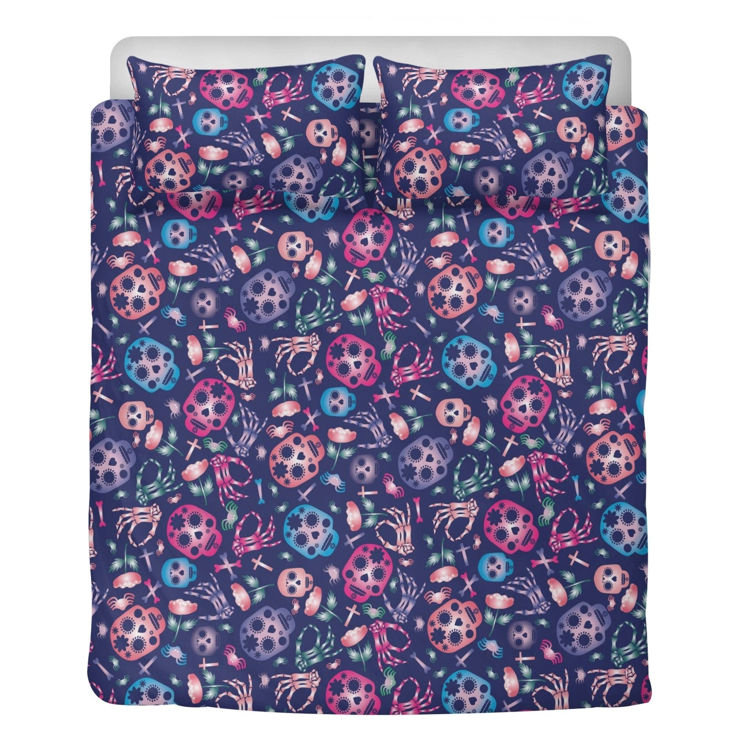 4pcs Sugar skull skeleton pattern bedding duvet cover, day of the dead bedding set, dia de los muertos candy skull duvet cover pillow covers