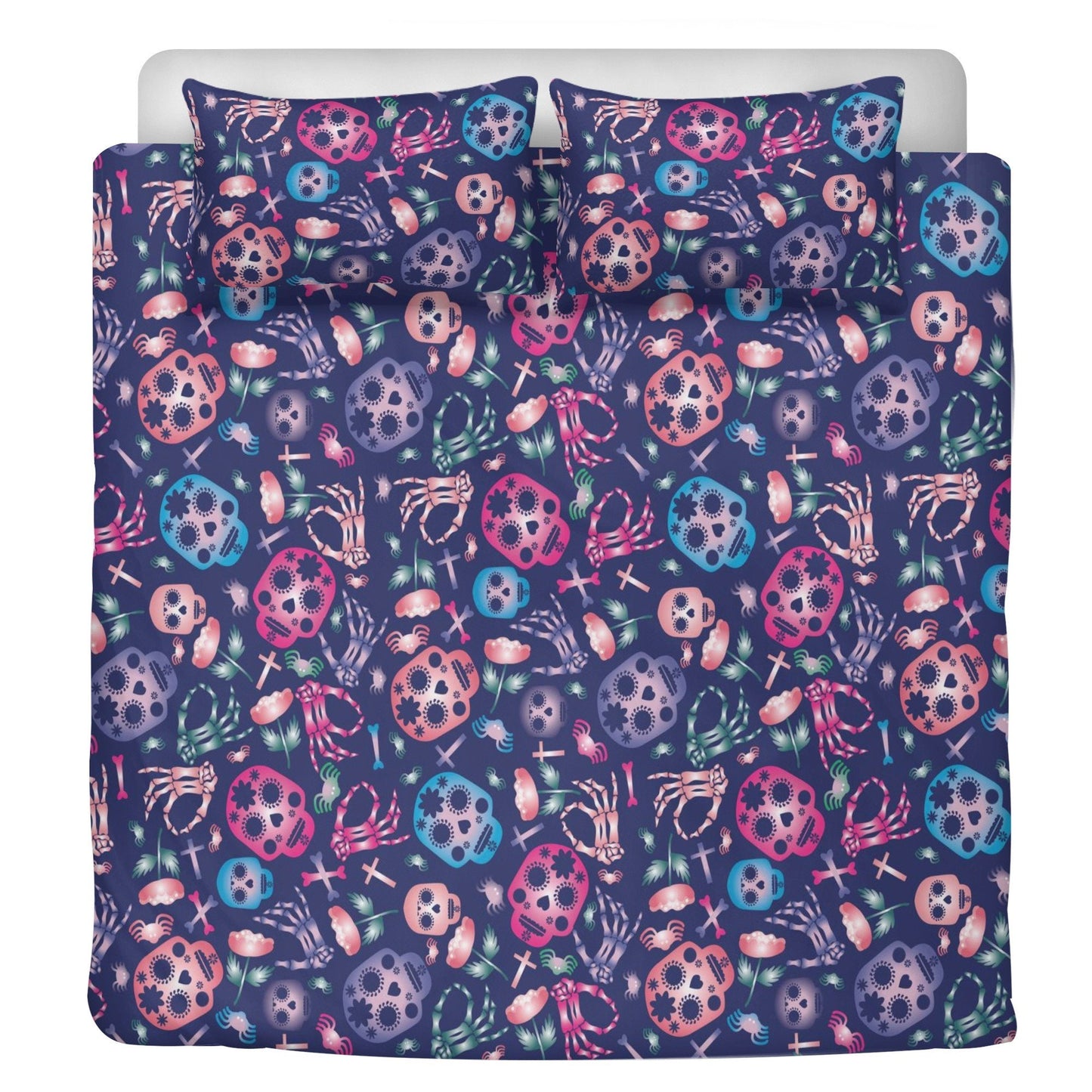 4pcs Sugar skull skeleton pattern bedding duvet cover, day of the dead bedding set, dia de los muertos candy skull duvet cover pillow covers