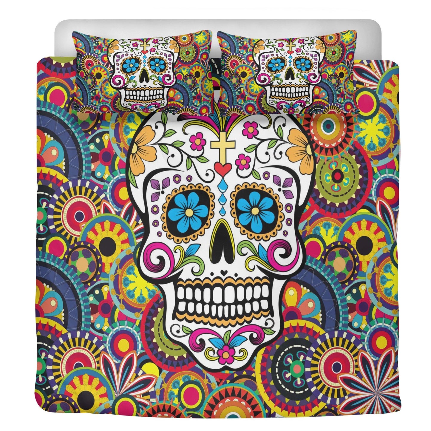 4pcs Sugar skull skeleton pattern bedding duvet cover, day of the dead bedding set, dia de los muertos candy skull duvet cover pillow covers