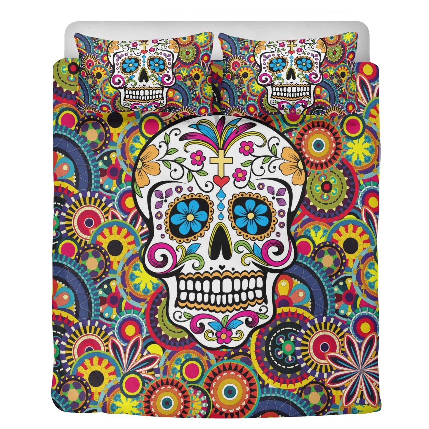 4pcs Sugar skull skeleton pattern bedding duvet cover, day of the dead bedding set, dia de los muertos candy skull duvet cover pillow covers