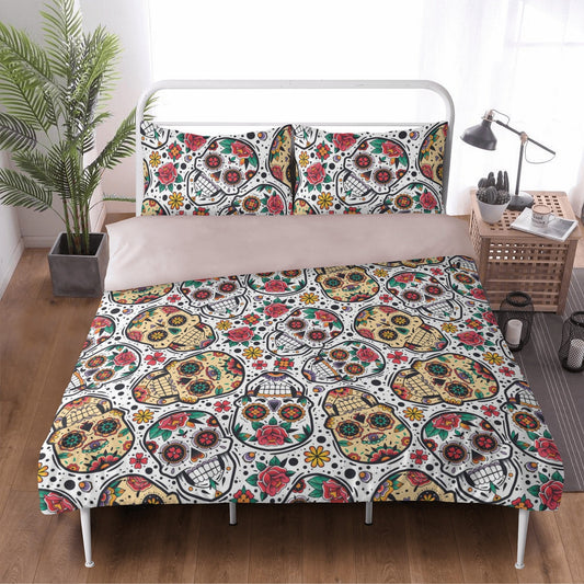 4pcs Candy skull pattern bedding duvet cover, day of the dead skull bedding set, dia de los muertos sugar skull duvet cover pillow covers