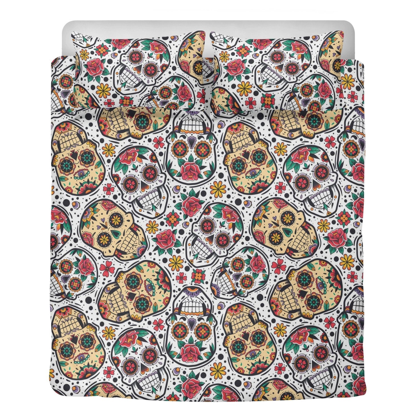 4pcs Candy skull pattern bedding duvet cover, day of the dead skull bedding set, dia de los muertos sugar skull duvet cover pillow covers