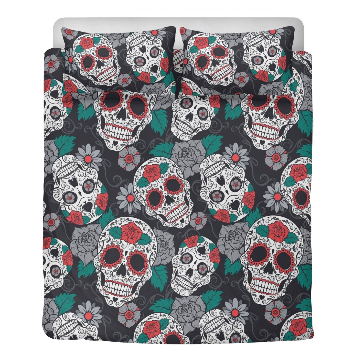 4pcs Floral sugar skull bedding duvet cover set, day of the dead skull bedding set, dia de los muertos sugar skull duvet cover pillow covers