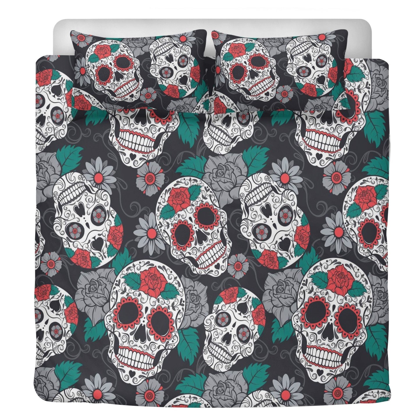 4pcs Floral sugar skull bedding duvet cover set, day of the dead skull bedding set, dia de los muertos sugar skull duvet cover pillow covers
