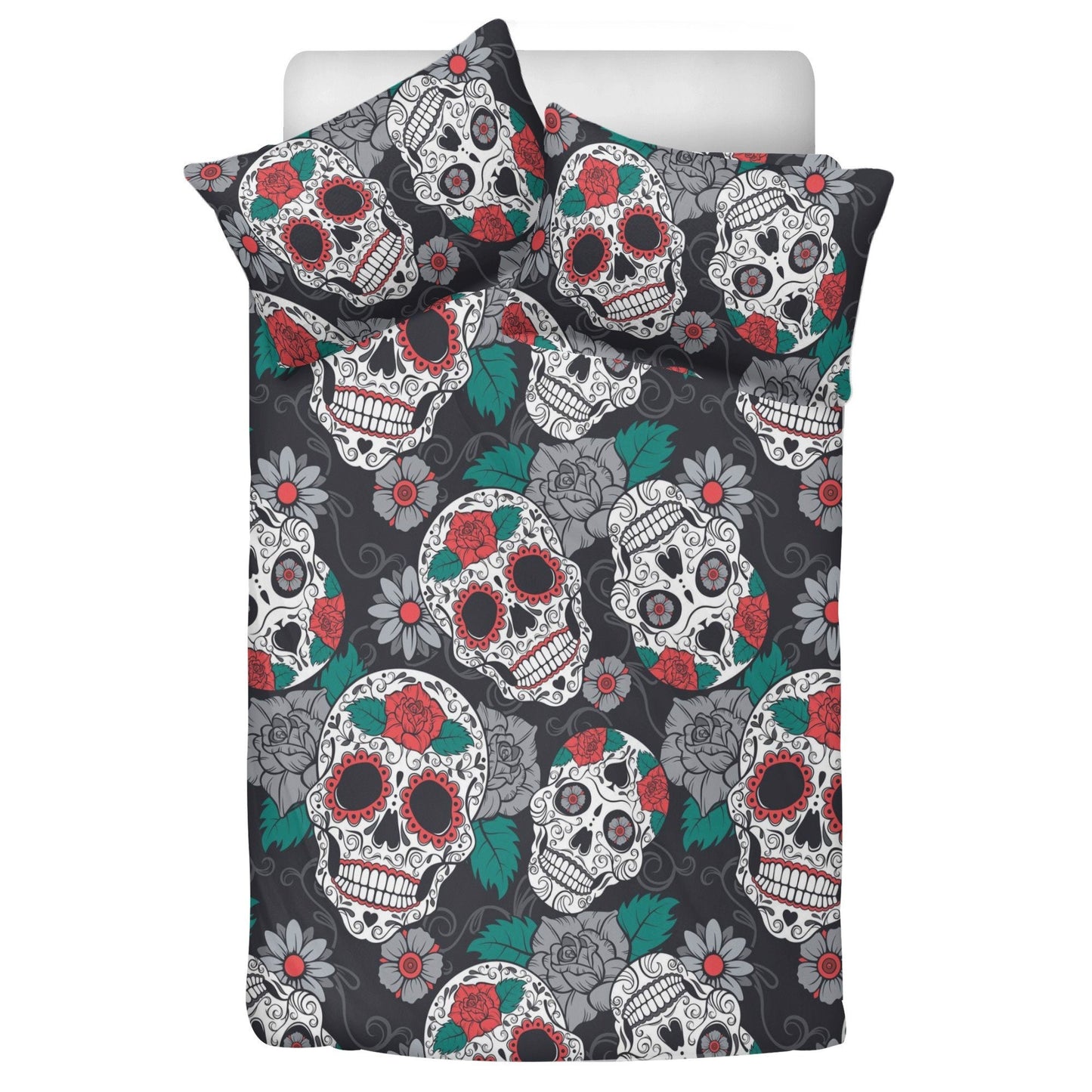 4pcs Floral sugar skull bedding duvet cover set, day of the dead skull bedding set, dia de los muertos sugar skull duvet cover pillow covers